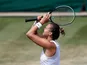 Aryna Sabalenka celebrates at Wimbledon on July 5, 2021
