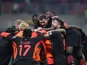 AC Milan's Koray Gunter celebrates scoring their third goal with teammates on October 16, 2021
