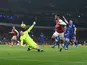 Pierre-Emerick Aubameyang scores the fourth during the Premier League game between Arsenal and Everton on February 3, 2018