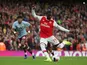 Arsenal's Nicolas Pepe scores their first goal from the penalty spot against Aston Villa on September 22, 2019