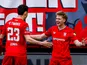 Kristian Hlynsson celebrates scoring for FC Twente with Stav Lemkin on March 1, 2026