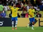 Brazil's Neymar celebrates scoring their first goal on March 24, 2022