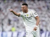 Real Madrid's Kylian Mbappe celebrates after scoring on September 20, 2025