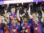 Barcelona players celebrate their La Liga title win on May 10, 2026