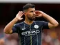 Sergio Aguero in action during the Premier League game between Arsenal and Manchester City on August 12, 2018