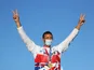 Gold medallist Giles Scott of Britain celebrates on the podium on August 3, 2021