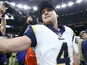 Greg Zuerlein celebrates after scoring an overtime field goal to put the LA Rams in the Super Bowl on January 20, 2019