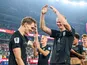 Martin Odegaard and Erling Braut Haaland of Norway celebrate after a  the end of a match