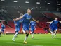 Dominic Calvert-Lewin celebrates scoring for Everton against Manchester United in the Premier League on February 6, 2021