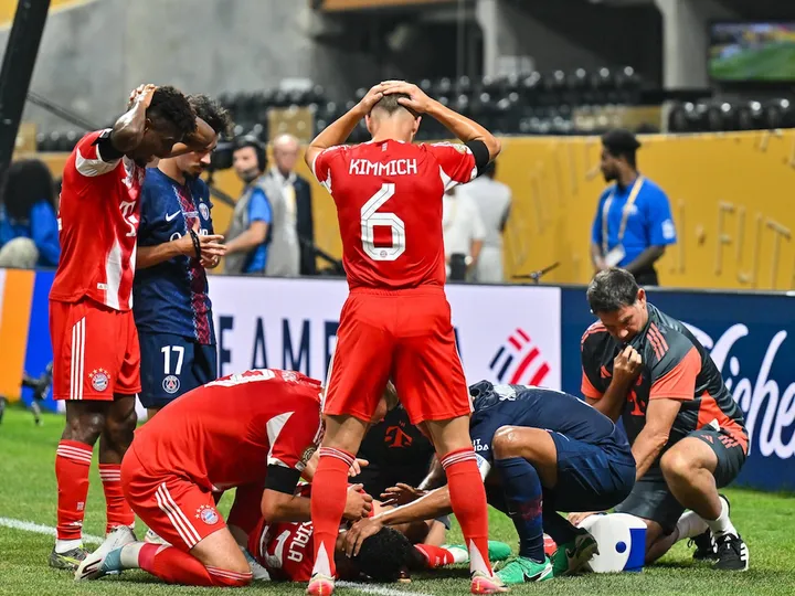 Musiala horror injury, two red cards, two goals: PSG overcome Bayern in CWC quarter-final