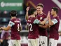 Burnley's Robbie Brady and teammates celebrate beating Sheffield United in the EFL Cup on September 17, 2020