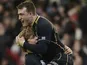 Scotland players Dave Denton and Stuart Hogg celebrate Six Nations victory over Ireland on February 24, 2013