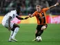 Shakhtar Donetsk's Mykhailo Mudryk in action with Real Madrid's Antonio Rudiger on October 11, 2022