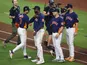 The Houston Astros celebrate after defeating the Philadelphia Phillies in Game 2 of the World Series on October 29, 2022