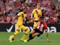 Athletic Bilbao's Dani Garcia in action with Barcelona's Rafinha on August 19, 2019
