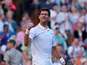 Novak Djokovic celebrates winning against Denis Kudla at Wimbledon on July 3, 2019