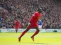 Sadio Mane celebrates scoring during the Premier League game between Liverpool and Everton on April 1, 2017
