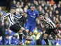 Ayoze Perez and Mikel Merino close in on Danny Drinkwater during the Premier League game between Chelsea and Newcastle United on December 2, 2017