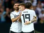 Germany's Marco Reus celebrates scoring their fifth goal with Leroy Sane, Ilkay Gundogan and team mates on June 11, 2019