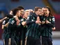 Patrick Bamford celebrates with teammates after scoring for Leeds United against Aston Villa in the Premier League on October 23, 2020