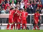 Bayern Munich's Niklas Sule celebrates scoring their first goal with teammates on April 20, 2019