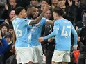 Manchester City's Antoine Semenyo celebrates with teammates on May 13, 2026
