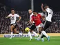 Manchester United's Anthony Martial in action with Fulham's Issa Diop on November 13, 2022