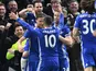 Nemanja Matic celebrates scoring with Eden Hazard during the Premier League game between Chelsea and Middlesbrough on May 8, 2017