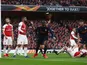 Valencia's Mouctar Diakhaby celebrates opening the scoring against Arsenal in their Europa League semi-final tie on May 2, 2019