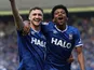 Jaden Philogene-Bidace (11) celebrates with teammate Jack Taylor (14) after scoring his team's second goal 2-0 during the Ipswich Town v Queens Park Rangers Sky Bet Championship match at Portman Road, Ipswich, England on 2 May 2026