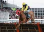 Flaxen Flare jumps the last fence during the Fred Winter Juvenile Handicap Hurdle at the 2013 Cheltenham Festival on March 13, 2013