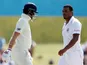 West Indies' Shannon Gabriel in an exchange with Joe Root on February 12, 2019