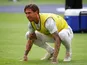 A pained Sergio Ramos warms up for Real Madrid on July 30, 2019