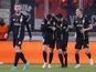 LASK Linz's Husein Balic celebrates scoring their first goal with teammates on March 10, 2022