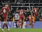 Jordan Ayew celebrates scoring during the Premier League game between Newcastle United and Swansea City on January 13, 2018