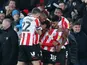 Ollie Watkins celebrates scoring for Brentford on February 8, 2020