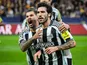 Newcastle United's Sandro Tonali celebrates with Bruno Guimaraes on December 1, 2025