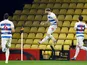 Queens Park Rangers' Charlie Austin celebrates after scoring their first goal on February 1, 2021
