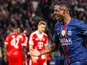 Ousmane DEMBELE of PSG celebrates his second goal during the UEFA Champions League match between Paris Saint-Germain (PSG) and Bayern Munich at Parc des Princes on April 28, 2026