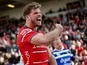 Gloucester's Henry Purdy celebrates after scoring a try against Bath on April 13, 2019