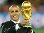 Fabio Cannavaro of Italy presents the World Cup trophy prior to Netherlands v Spain final 11 July, 2010