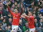 Crewe's Luke Murphy celebrates with team mate Max Clayton after scoring the opening goal against Southend in the Johnstone's Paint Trophy final on April 7, 2013