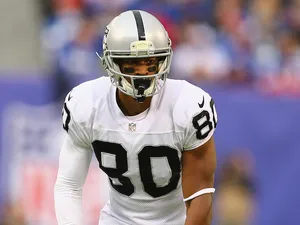 Rod Streater of the Oakland Raiders in action against the New York Giants during their game at MetLife Stadium on November 10, 2013