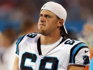 Jordan Gross of the Carolina Panthers during their preseason game at Bank of America Stadium on August 17, 2012