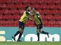 Watford's Joao Pedro celebrates scoring their second goal with Troy Deeney on January 16, 2021