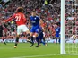 Marouane Fellaini scores the second during the Premier League game between Manchester United and Leicester City on August 26, 2017