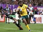 Australia's Marika Koroibete scores their sixth try against Fiji on September 21, 2019
