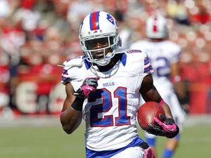 Cornerback Leodis McKelvin #21 of the Buffalo Bills warms up before a game against the San Francisco 49ers on October 7, 2012