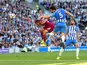 Lewis Dunk scores an own goal during the Premier League game between Brighton & Hove Albion and Manchester City on August 12, 2017