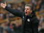 Claude Puel gesticulates during the Premier League game between Wolverhampton Wanderers and Leicester City on January 19, 2019